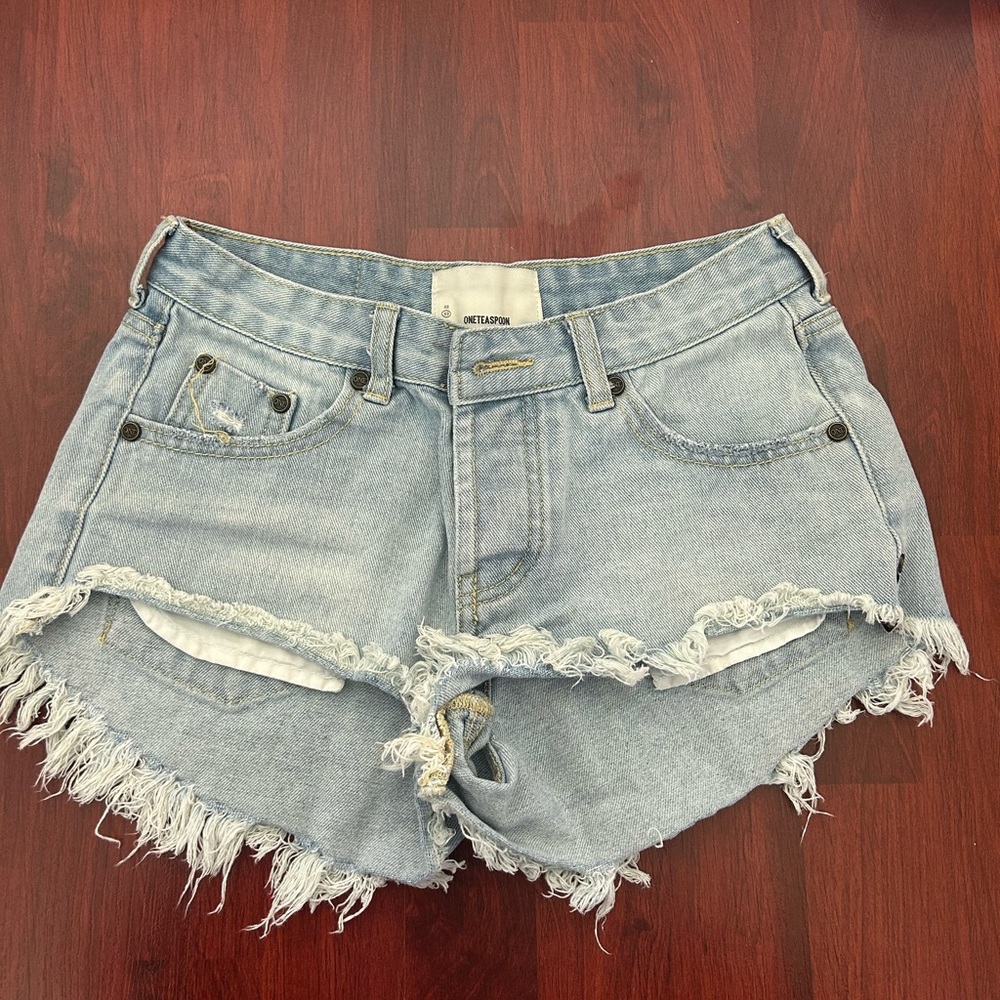 One Teaspoon Blue Distressed Jean Shorts